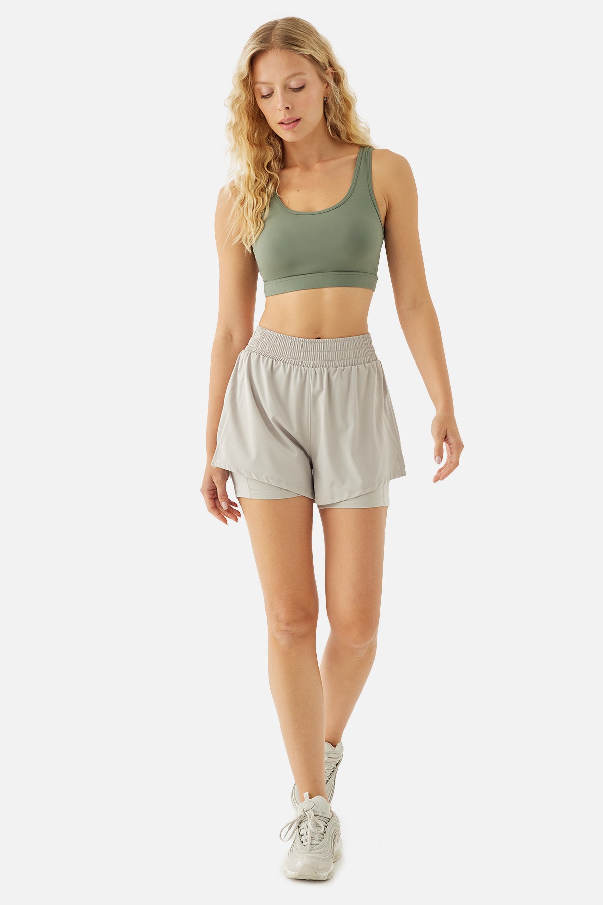 Rose Taytlı Taş Rengi Spor Şort - 3