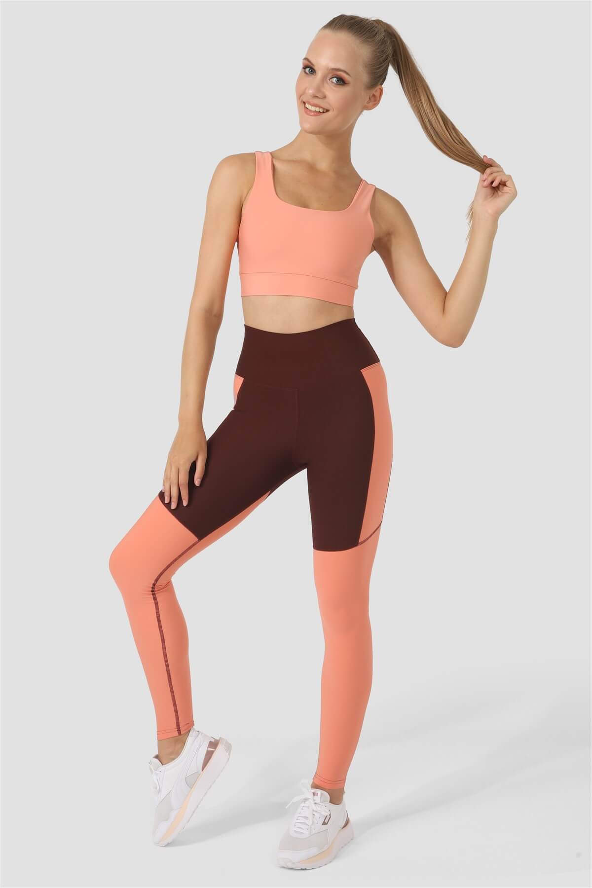 Square Neck Şeftali Spor Büstiyer - 3