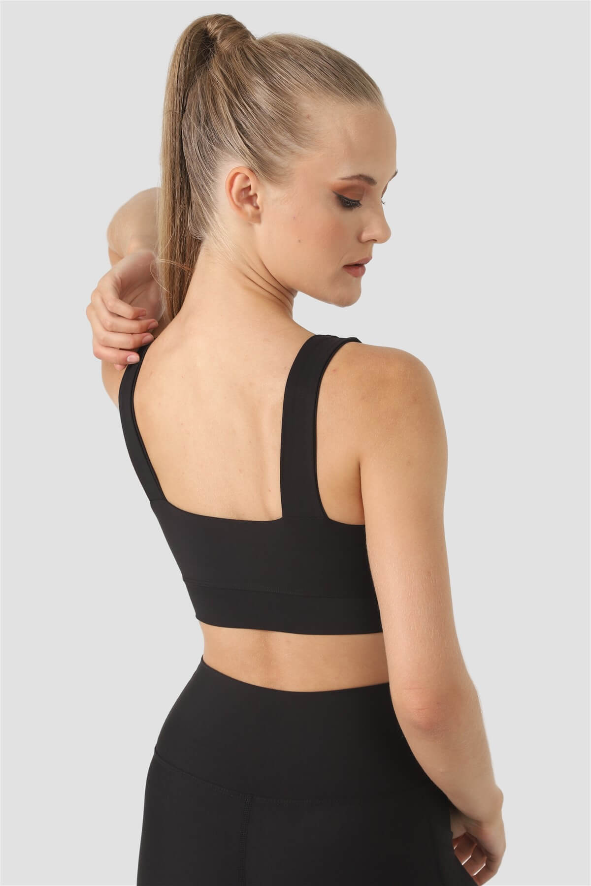 Square Neck Siyah Spor Büstiyer - 5