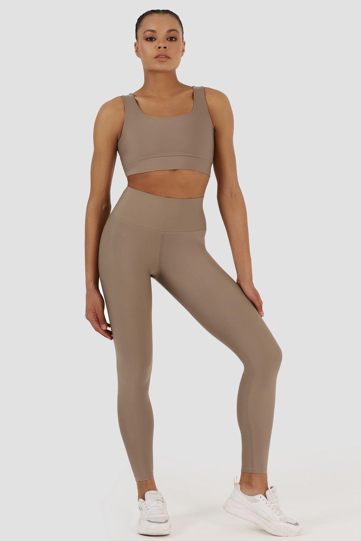 Square Neck Taş Rengi Spor Büstiyer - 4