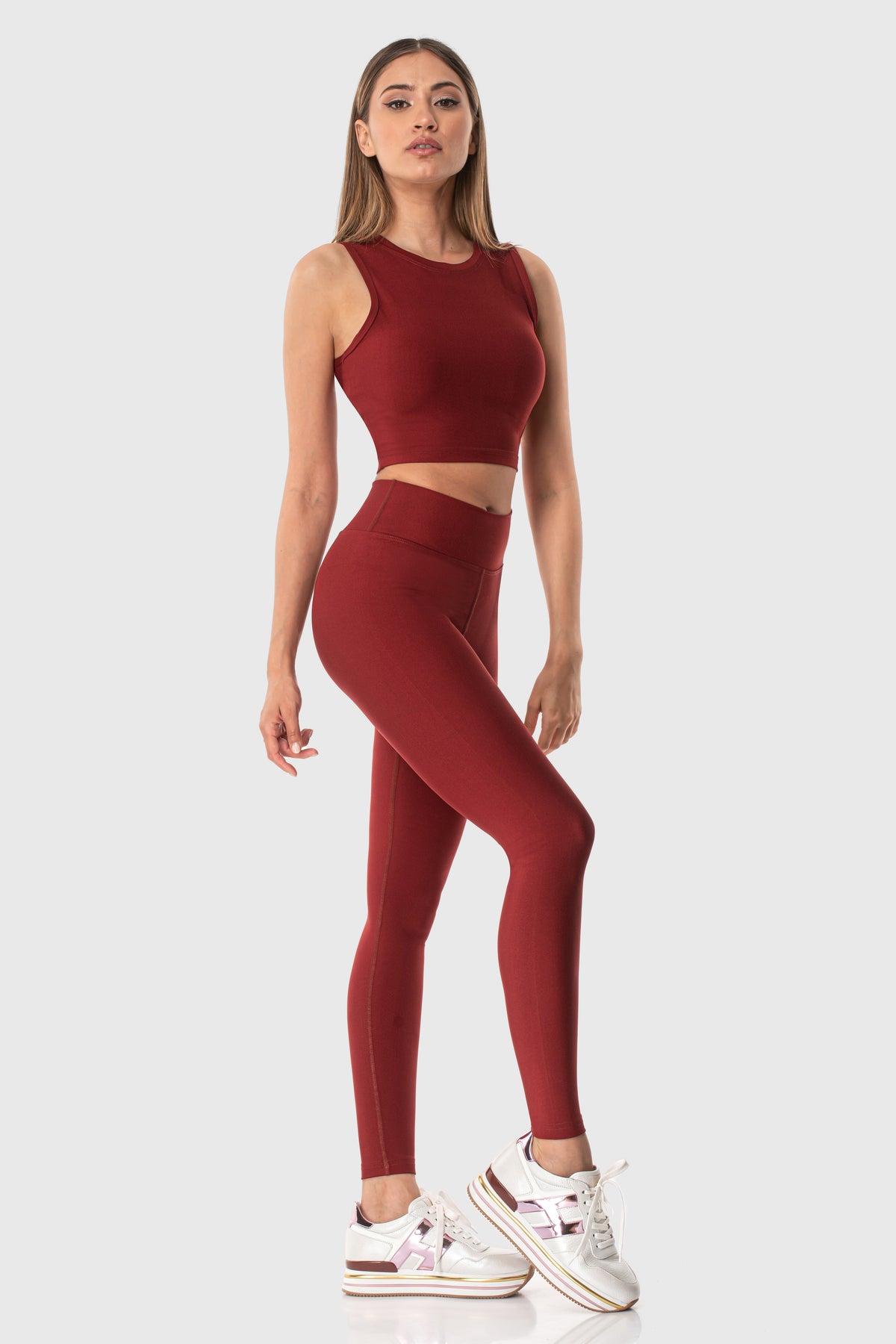 Popi Yüksek Bel Bordo Spor Tayt
