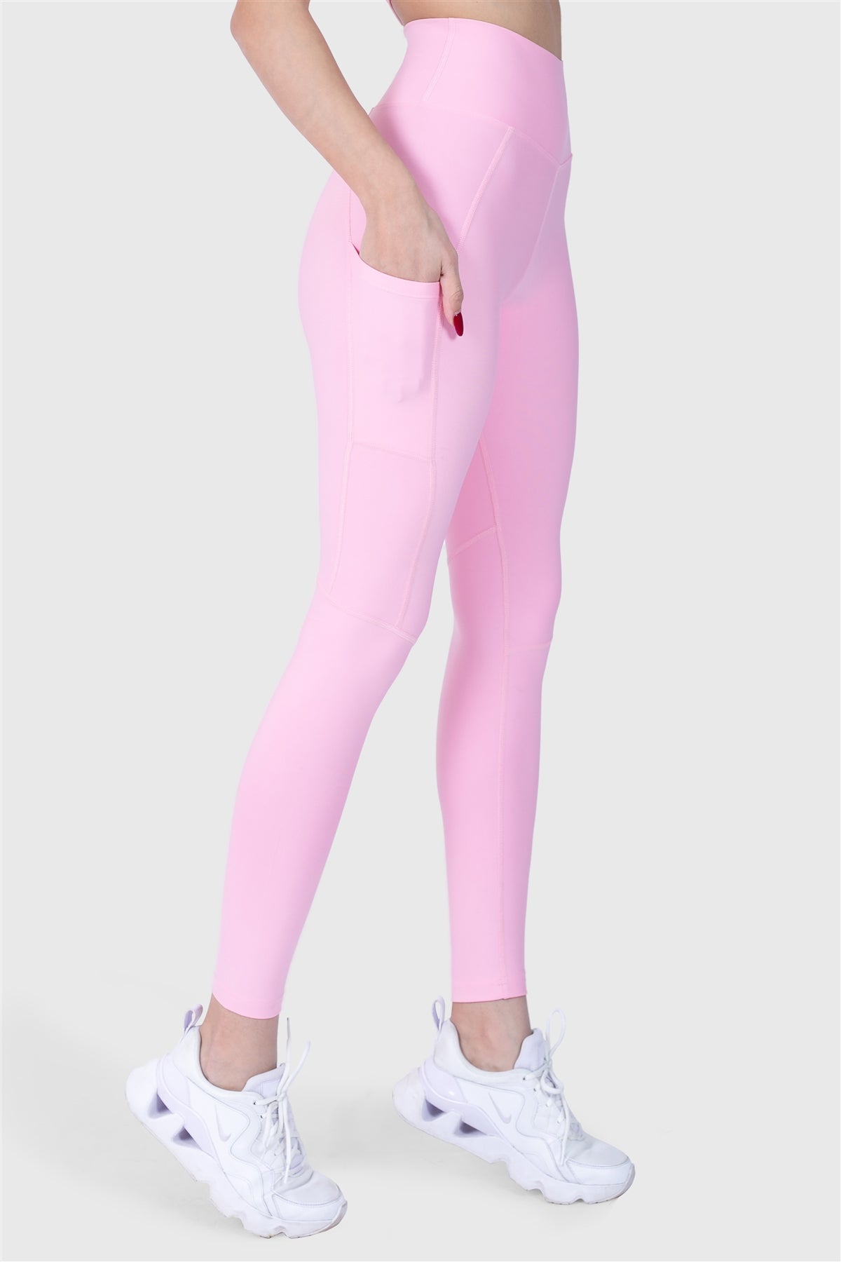 Yüksek Bel Cepli Pembe Spor Tayt