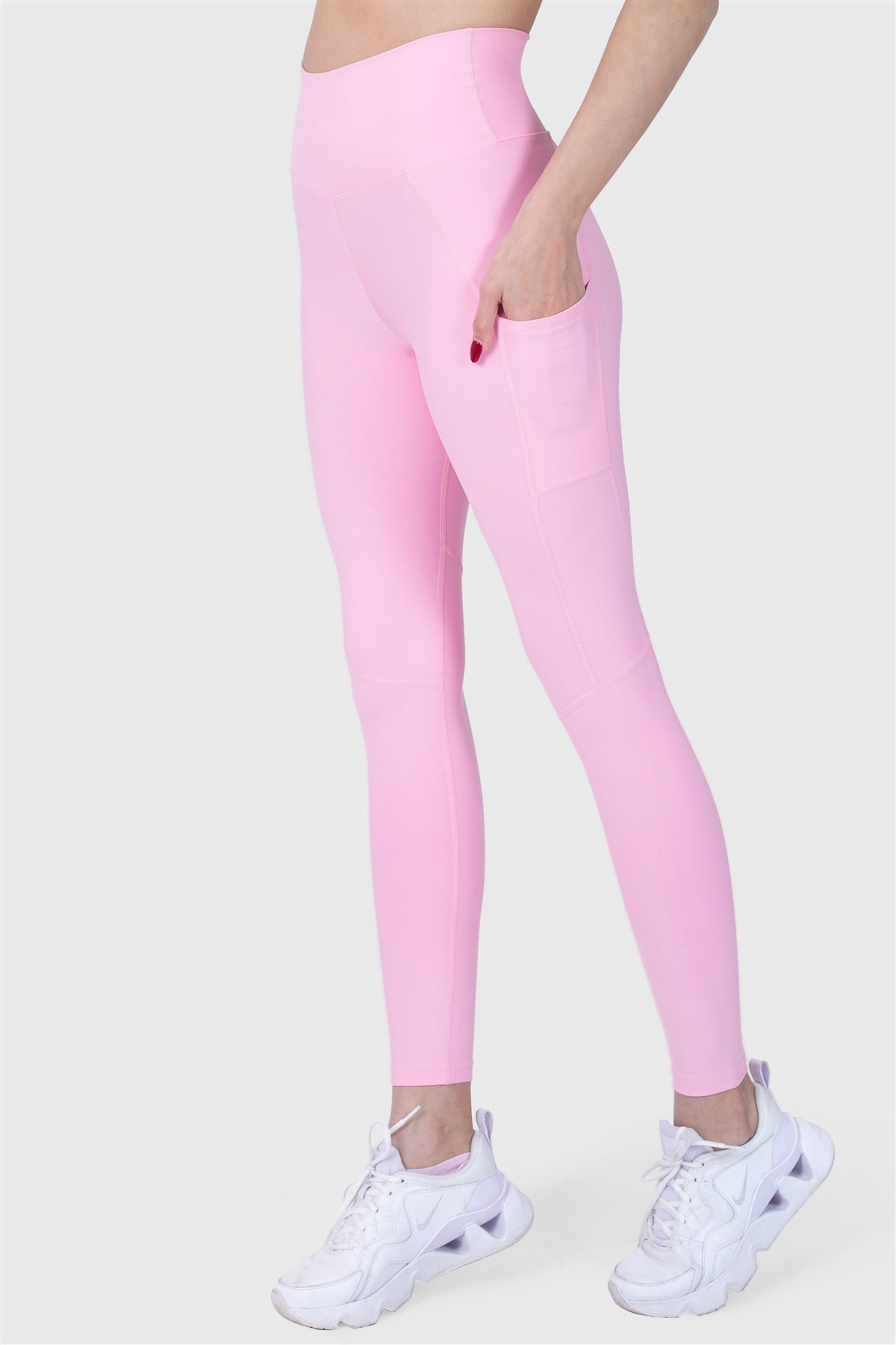 Yüksek Bel Cepli Pembe Spor Tayt - 4