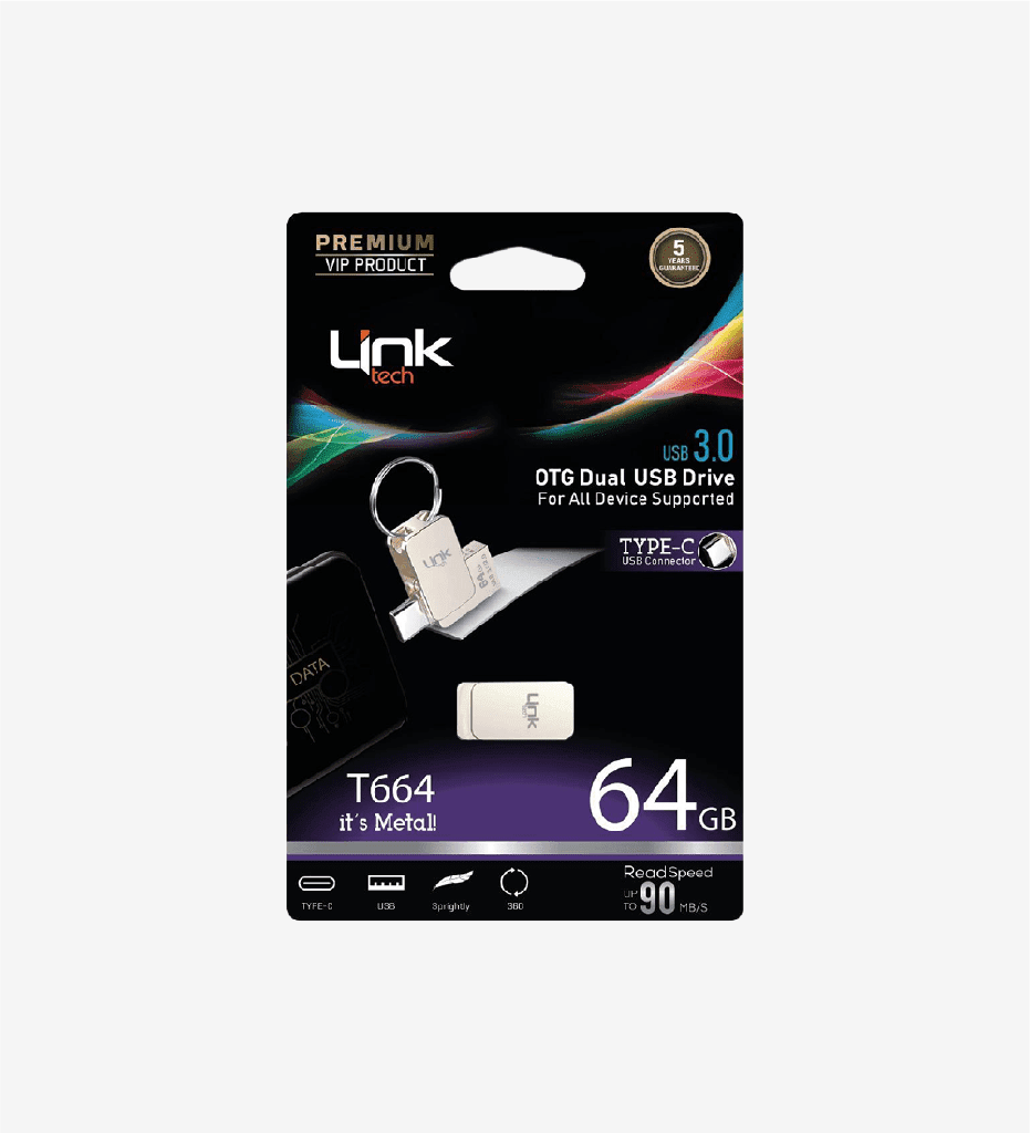 T664 Premium Dual 90MB/s 64GB Type-C OTG USB Flash