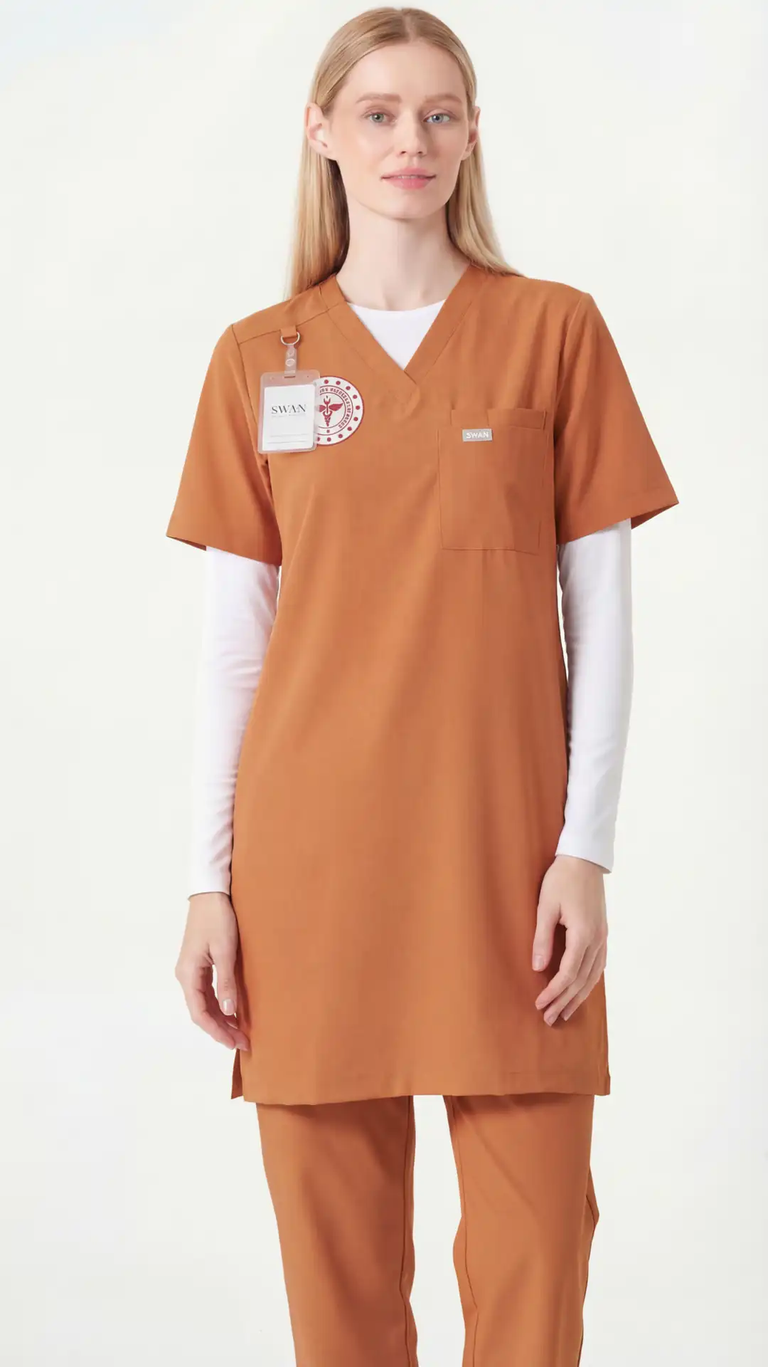 TURUNCU- KLİNİK DESTEK İŞÇİ TESETTÜR ÜNİFORMA TAKIM