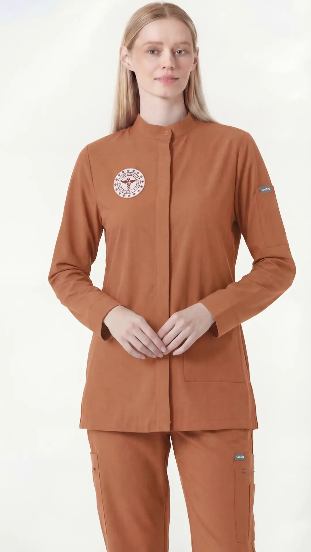 TURUNCU- KLİNİK DESTEK İŞÇİ TESETTÜR ÜNİFORMA TAKIM(UZUN KOLLU)