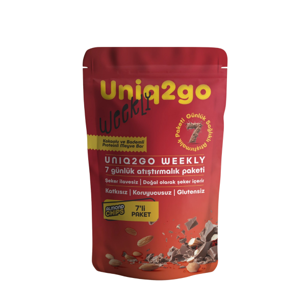 Uniq2go Weekly Kakaolu & Bademli Proteinli Meyve Bar 50 gr 7 Adet