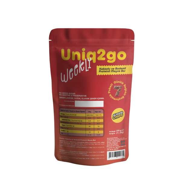 Uniq2go Weekly Kakaolu & Bademli Proteinli Meyve Bar 50 gr  7 Adet - 2