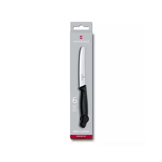 Victorinox 6.7833.6 11cm Siyah Tırtıklı Domates ve Sofra Bıçağı, 6 Parça