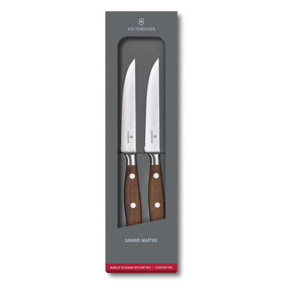Victorinox 7.7240.2W 12cm Gül Ağacı 2li Tırtıklı Dövme Çelik Biftek Bıçağı, Hediye Kutulu