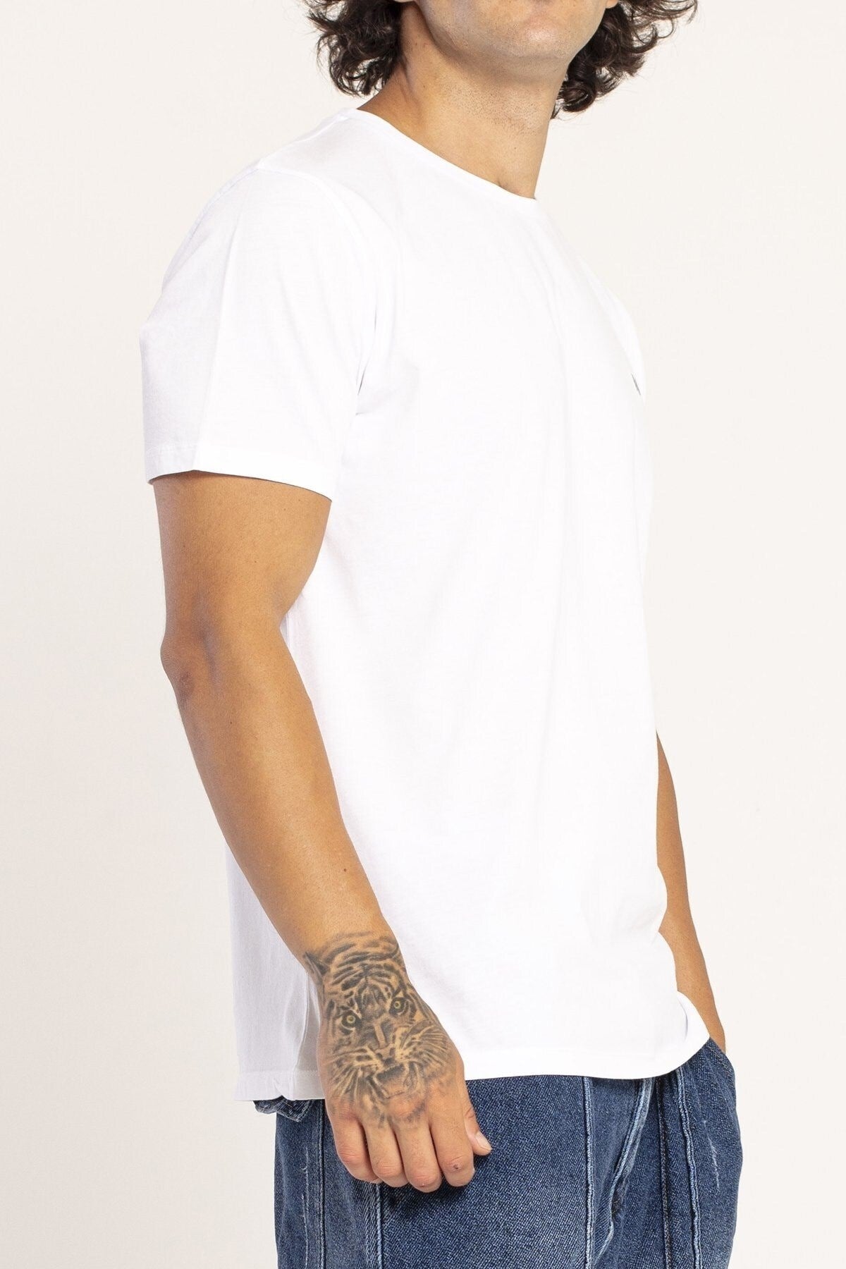 VIGO Erkek %100 Pamuk Oval Kesim Bisiklet Yaka Basic Tişört Beyaz - 3