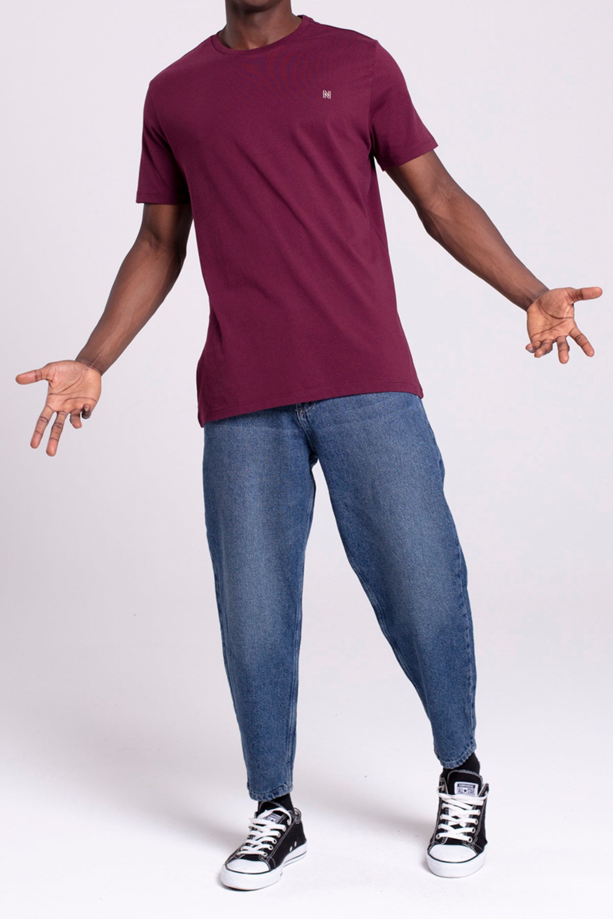 VIGO Erkek %100 Pamuk Oval Kesim Bisiklet Yaka Basic Tişört Bordo - 4