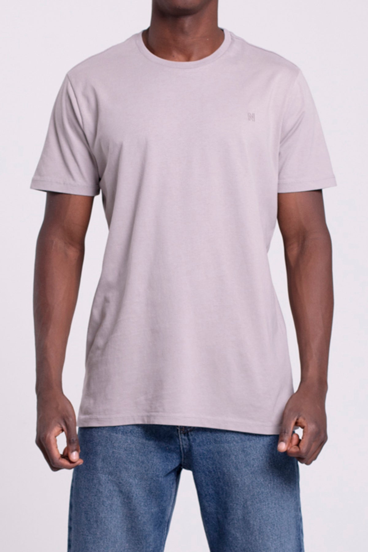 VIGO Erkek %100 Pamuk Oval Kesim Bisiklet Yaka Basic Tişört Gri