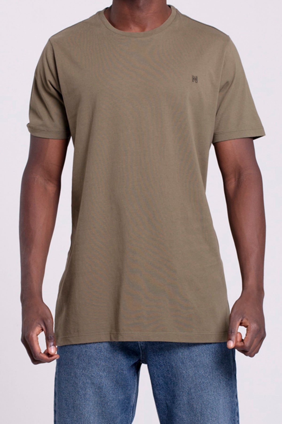 VIGO Erkek %100 Pamuk Oval Kesim Bisiklet Yaka Basic Tişört Haki