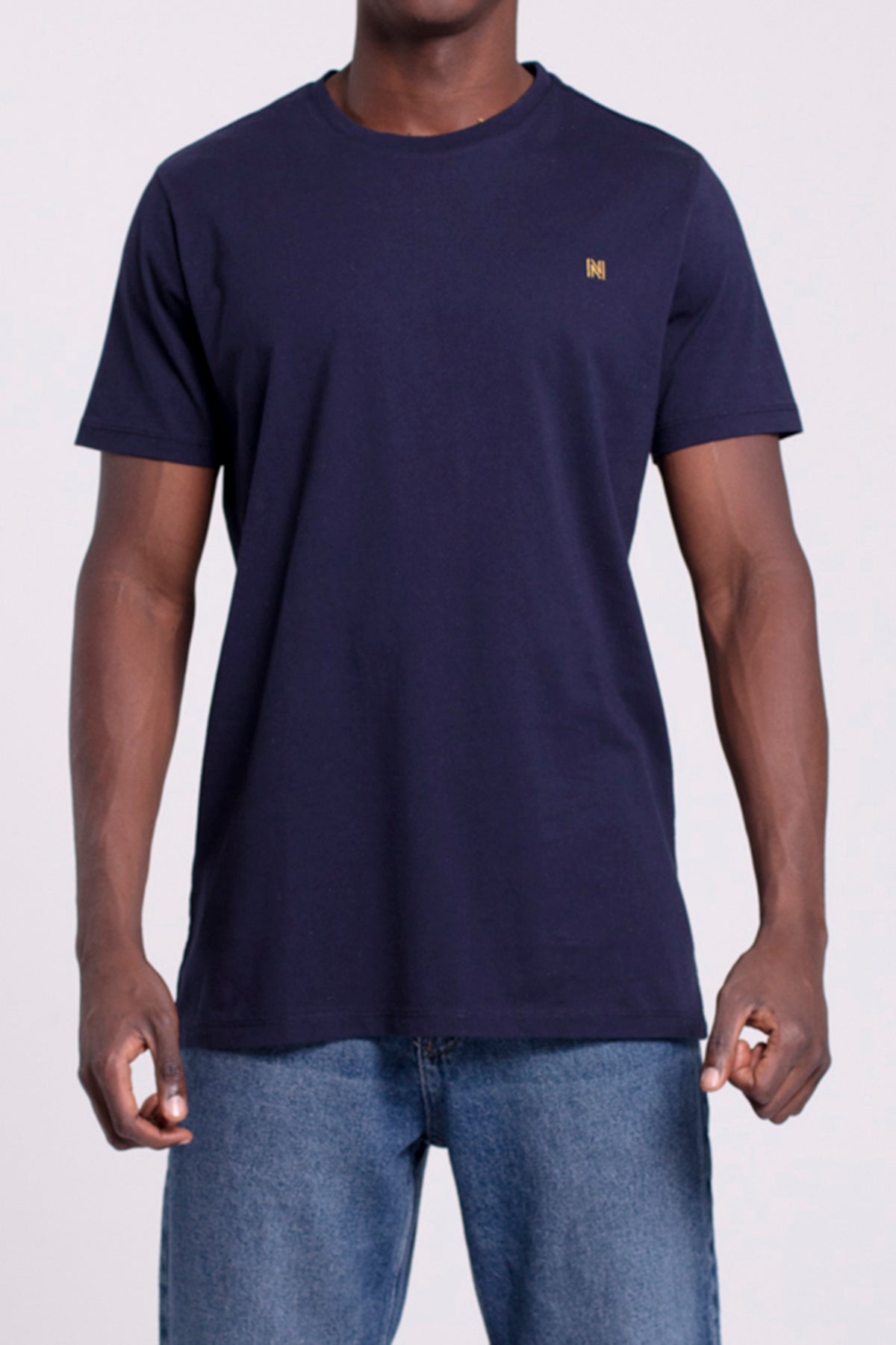 VIGO Erkek %100 Pamuk Oval Kesim Bisiklet Yaka Basic Tişört Lacivert