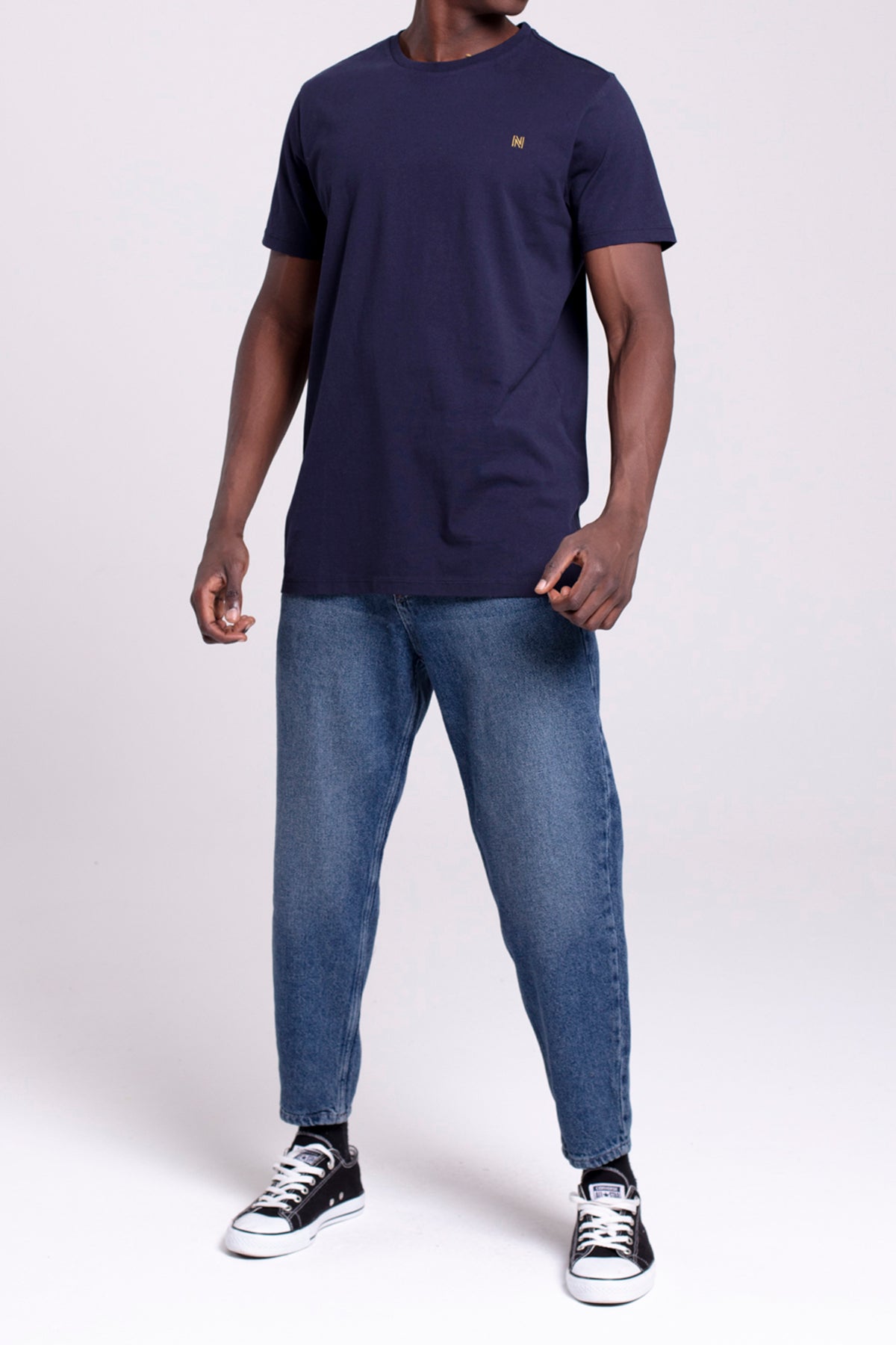 VIGO Erkek %100 Pamuk Oval Kesim Bisiklet Yaka Basic Tişört Lacivert - 5