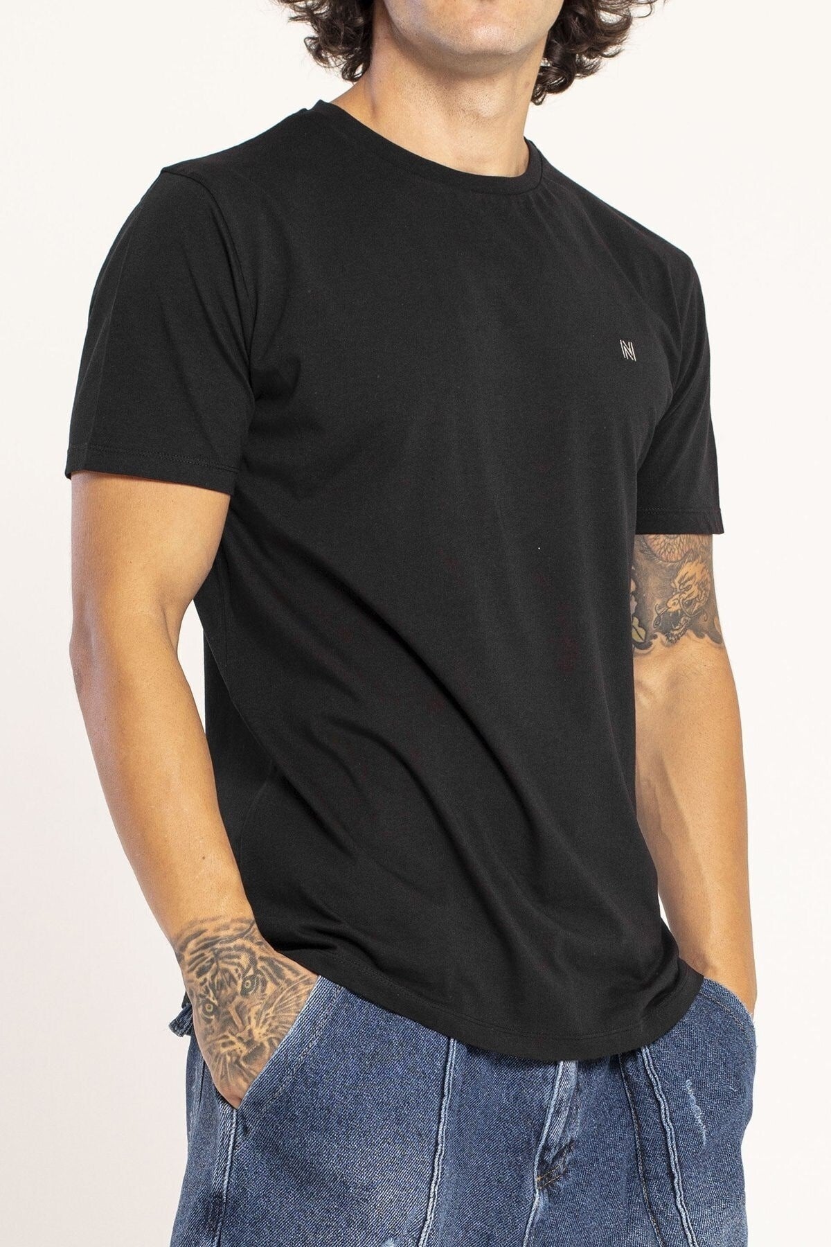 VIGO Erkek %100 Pamuk Oval Kesim Bisiklet Yaka Basic Tişört Siyah - 3