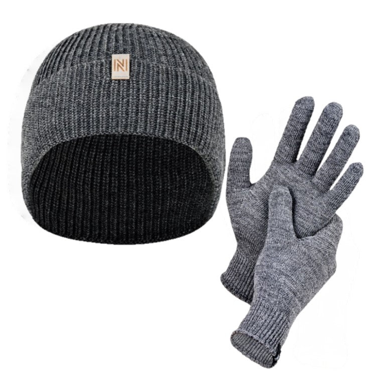 Winter Set %70 Merino Yünü Termal Bere ve Eldiven 2'li Kış Seti - Gri - 3