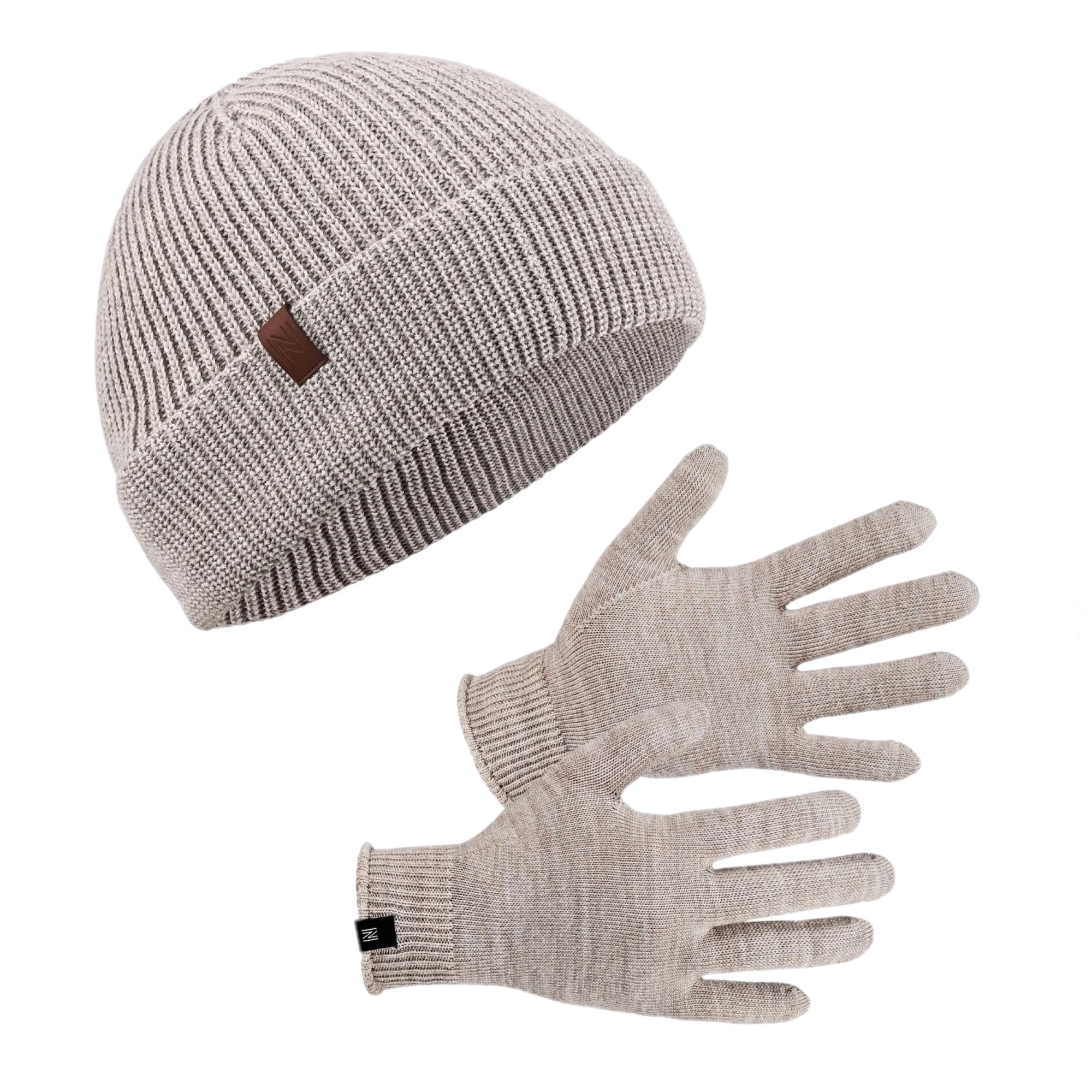 Winter Set %70 Merino Yünü Termal Bere ve Eldiven 2'li Kış Seti - Krem